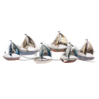 37" Six Sailboats Coastal Metal Wall Art Plaque