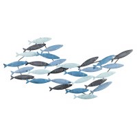 37" Blue Gray School of Fish Coastal Metal Wall Art Plaque