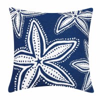20" Sq White Starfish on a Navy Background Decorative PIllow