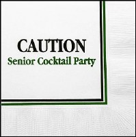 5" Square "Caution Senior Cocktail Party" Beverage Napkin