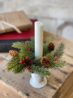 2" Opening Faux Red Berry and Pine Candle Ring