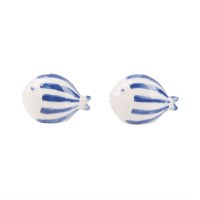3" Blue and White Stripe Fish Salt and Pepper Shakers