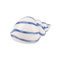 6" Blue and White Stripe Ceramic Shell Figurine