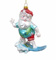 5" Santa Surfing Glass Ornament