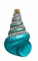 5" Blue and Aqua Spiral Shell Glass Ornament