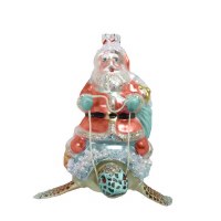 5" Santa Riding on a Turtle Glass Ornamnet