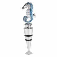 4.5" Silver and Blue Seahorse Bottle Stopper