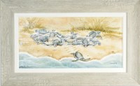 21" x 34" Gray Baby Turtles Gel Textured Print in a Gray Frame