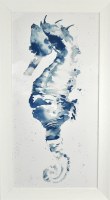 45" x 25" Blue Seahorse With a Fin Gel Textured Print in a White Frame