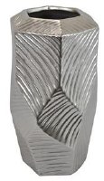 13" Silver Ribbed Geometric Vase