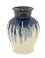 8" Blue Drip on White Vase