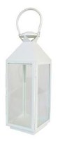 21" White Metal and Glass Lantern