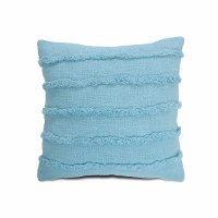 20" Square Blue Fringe Striped Pillow
