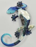 Blue and White Capiz Gecko Wall Plaque