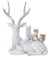 7" White Deer Laying With Forest Animals