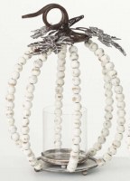 13" White Beaded Pumpkin Hurricane Fall and Thanksgiving Decoration