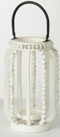11.5" Distressed White Bead Lantern