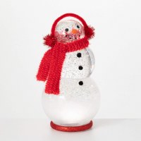 9.5" LED Clear and Red Glitter Snowman
