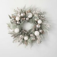 25" Faux Silver, White, and Light Green Mixed Pine Wreath