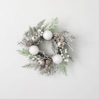 6.5" Opening Faux Silver, White, and Light Green Mixed Pine Candle Ring