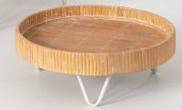 12" Round White Wash Rattan Tray With Legs