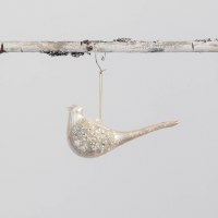 6" Silver and Gold Beaded Bird Glass Ornament