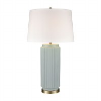 30" Light Blue Ribbed Column Cermaic Table Lamp