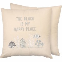 15" Sq Beige " The Beach is My Happy Place" Decorative Pillow