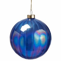 4" Irid and Dark Blue Glass Ball Ornament