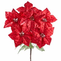 18" Faux Metallic Red Poinsettia Bush