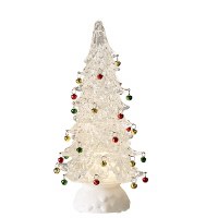 12" LED Clear Tree With Ornaments Glitter Swirl Statue