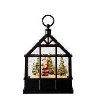 9.5" LED Santa in the Forest Glitter Lantern