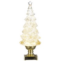 14" LED Clear and Gold Glitter Water Tree on a Gold Stand