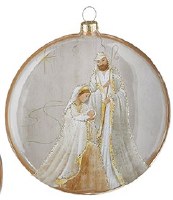 5.5" Round White and Gold Holy Family Glass Disk Ornament