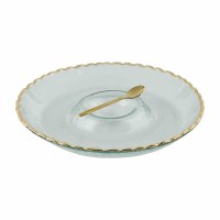 13" Round Clear Class Chip and Dip Bowl With a Spoon by Mud Pie