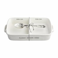 8" x 14" White Two Compartment Dish With a Spoon by Mud Pie