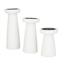 Set of Three White Wood Candle Holders