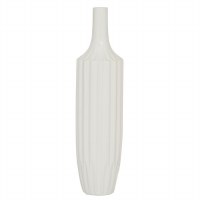 19" White Ceramic Ribbed Vase