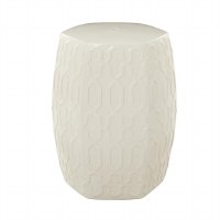 19" White Hexagon Ceramic Stool