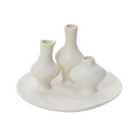 10" Round White Ceramic Plate With Vases