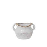 7" Distressed White Two Handle Ceramic Pot