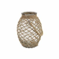 12" Glass Lantern With a Jute Netting