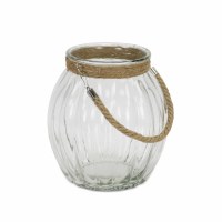 10" Glass Lantern With a Jute Rope Rim