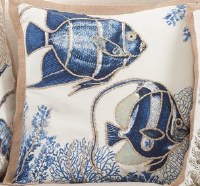 20" Sq Two Blue Fish With a Jute Rope Boarder Decorative Pillow