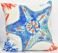 20" Sq Blue and Orange Starfish Pillow