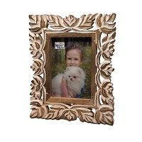 5" x 7" White Wash Carved Wood Frame