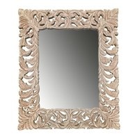 35" x 29" White Wash Carved Wood Mirror