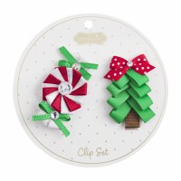 Christmas Tree and Peppermint Candy Hair Clip Set by Mud Pie