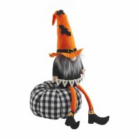 17" halloween Gnome Sitting on a Pumpkin by Mud Pie Decoration
