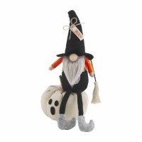 12" Halloween Gnome Sitting on a Pumpkin by Mud Pie Decoration